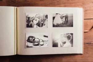 wedding album with photos of wedding reception